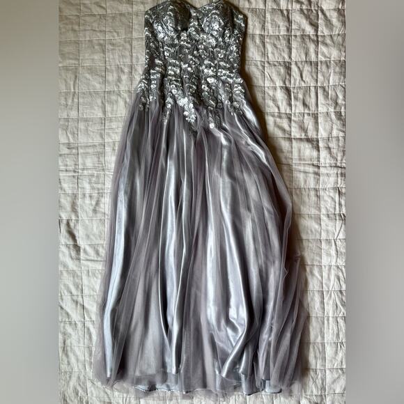 Blondie Nites Silver Beaded Floral Sheer Bustier Strapless Tulle Gown Fairy - 9 - Picture 1 of 12